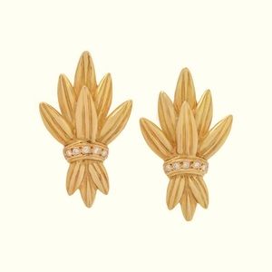 Lalaounis 18k Yellow Gold Diamond Ear Clips Foliate Motif Ear Clips Earrings